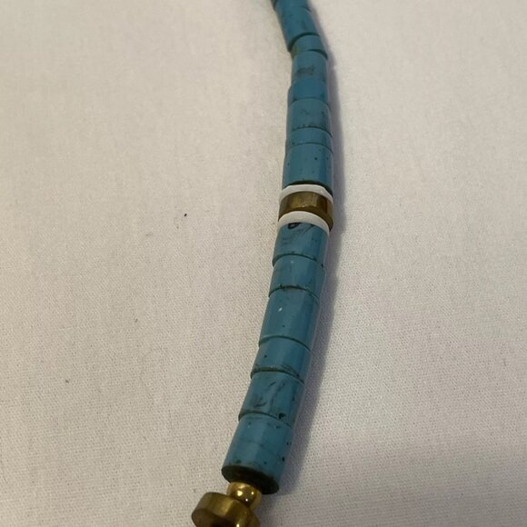 Turquoise Puka Shell Beaded Necklace Carved Mother of Pearl Pendant Vintage - Picture 5 of 10